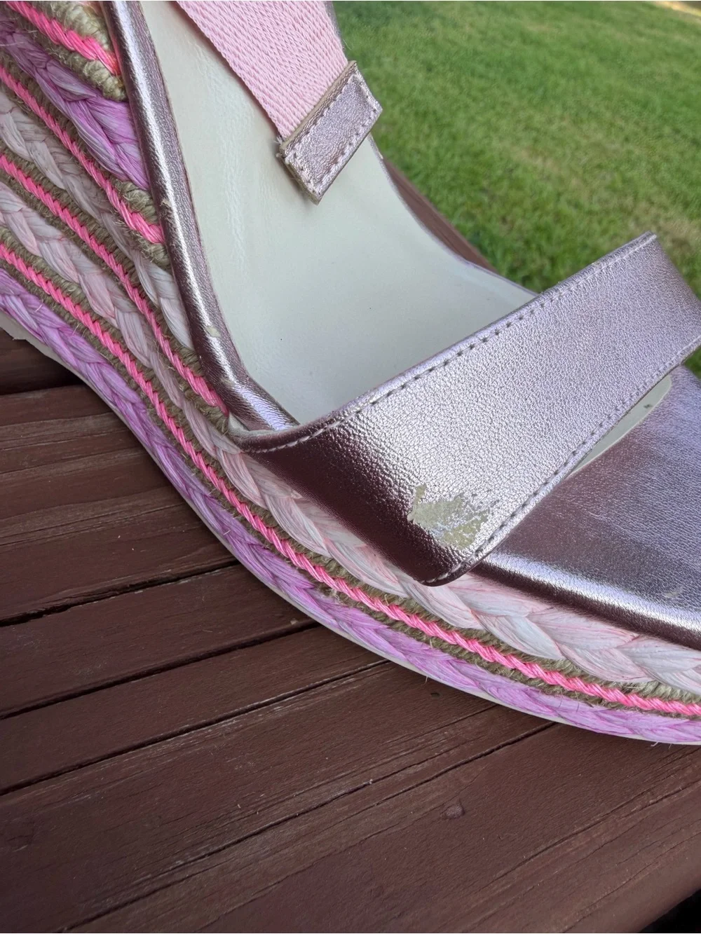 Sophia Webster Lucita Pink Metallic Raffia Wedge Sandals EU 39 US 8.5